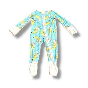 Little Sleepies Zipper Pajamas Baby Size 0-3 Months‎ Blue Banana Print Sleeper